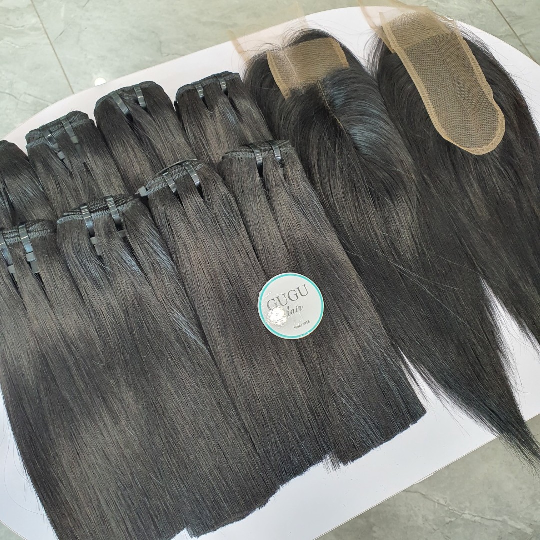 Vietnamese raw human hair weft and lace wig, natural wavy, black color, 22 inches, wholesale