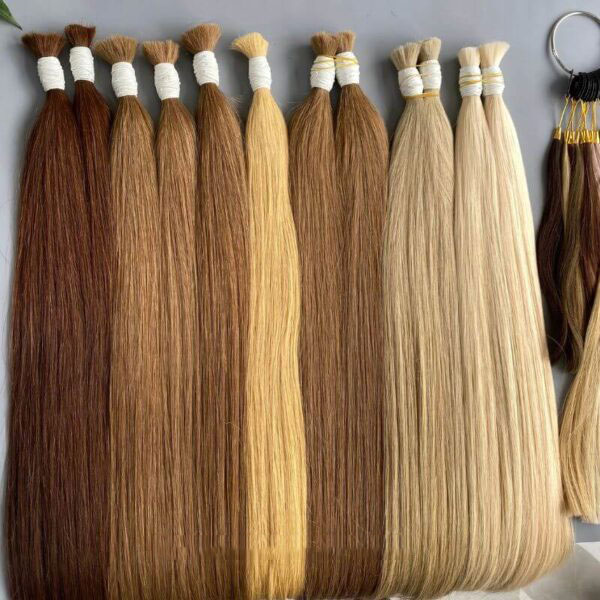 Bulk Straight Hair - Premium Quality - Light Brown & - 24 Inches - GUGU Hair