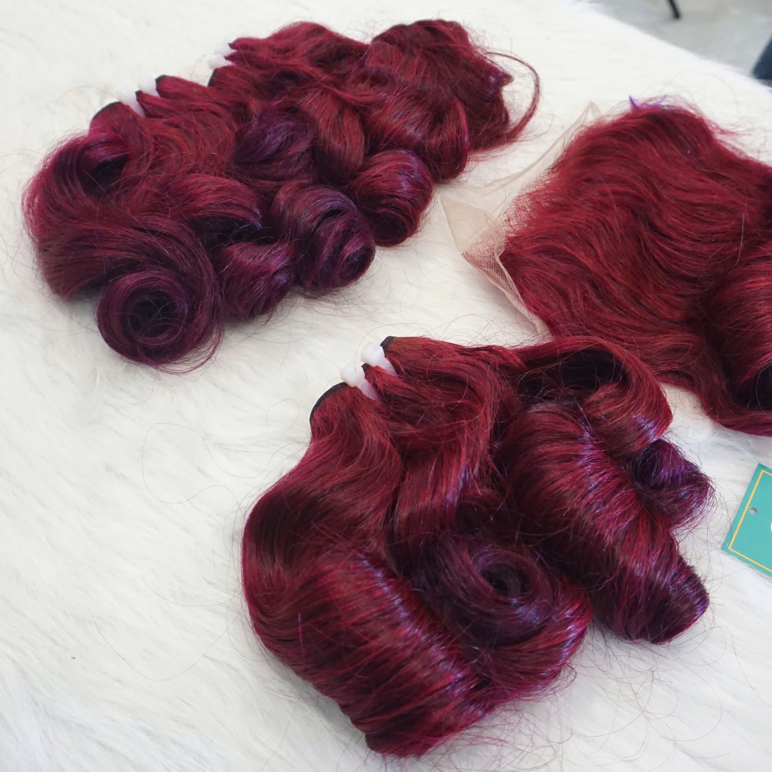 GuGu Hair Bouncy Curly Wig Set – Voluminous & Natural Curls 4 bouncy-curly-raw-human-hair-wig-wine-red-color