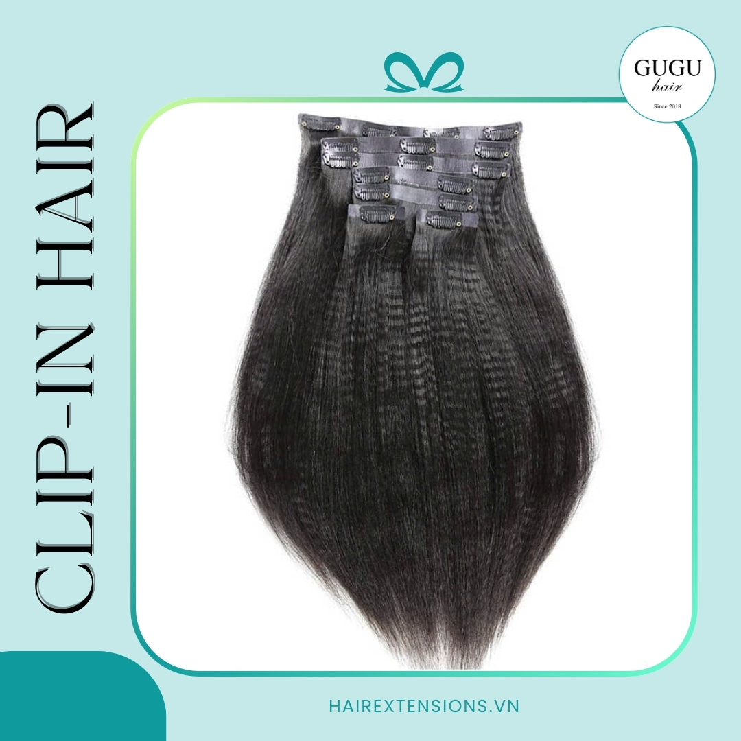 Human Hair Extension Clips – Seamless Kinky Straight Clip Ins by GUGU HAIR
