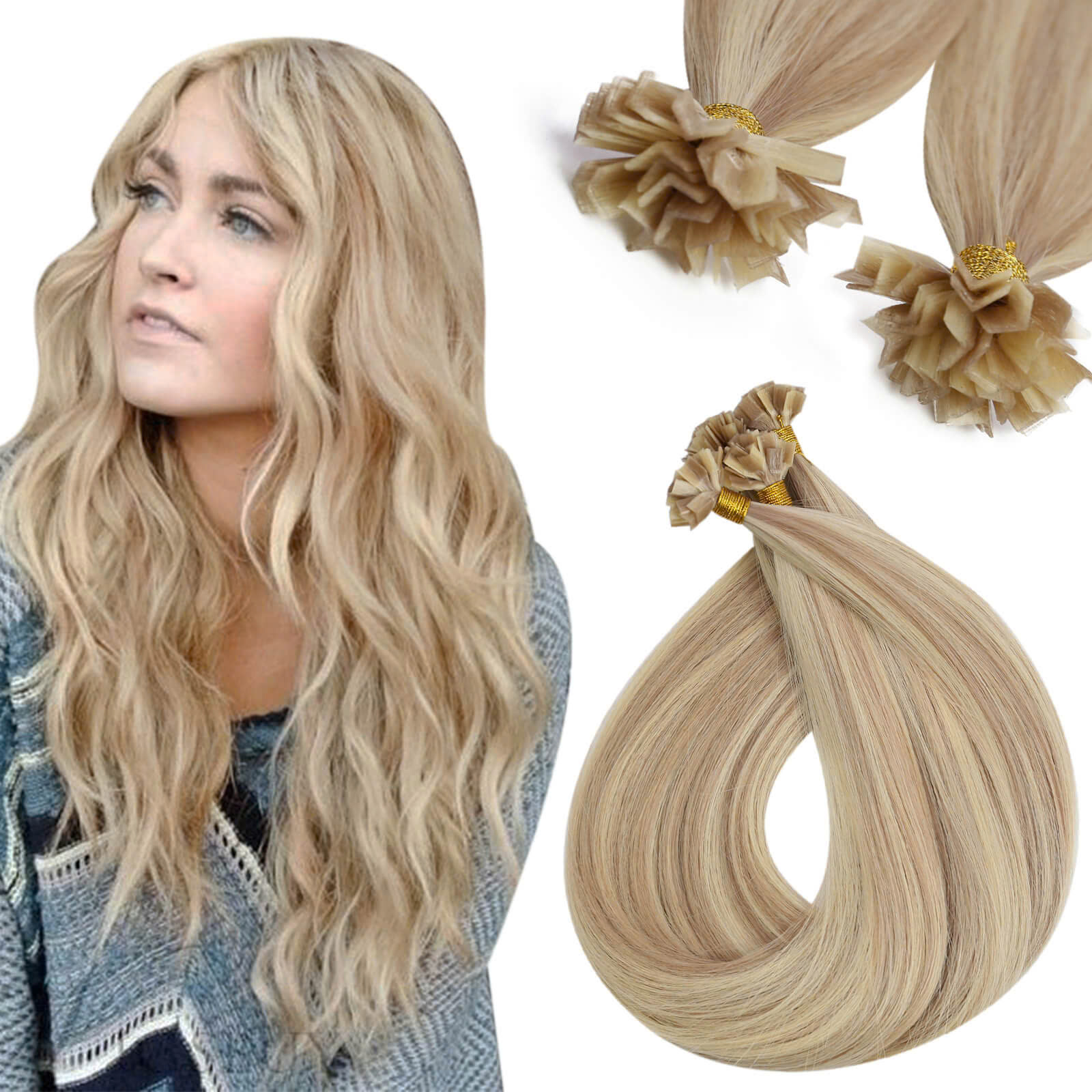 Luxury V Tip Hair Extensions – Piano #P18/613 Blonde Mix 4 V tip hair extension