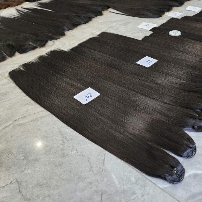 Natural Black Color Bone Straight Long Weft Hair