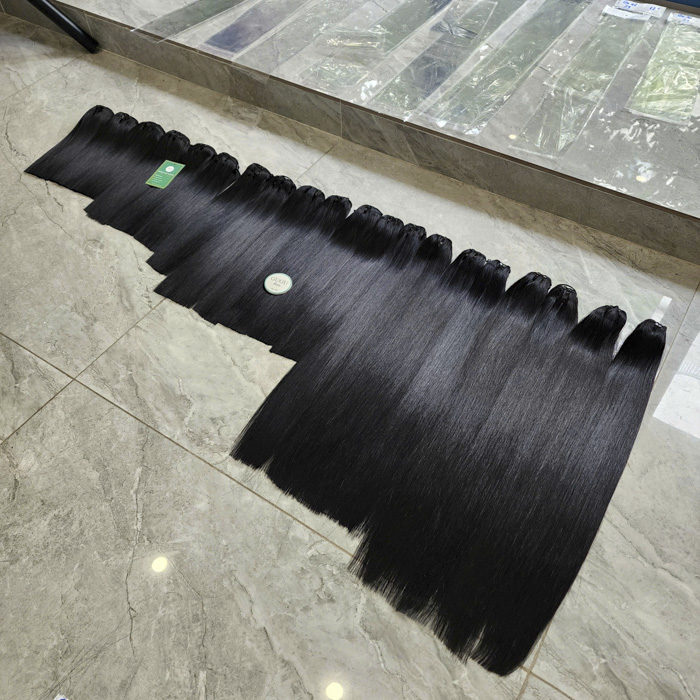 Natural Black Color Bone Straight Long Weft Hair
