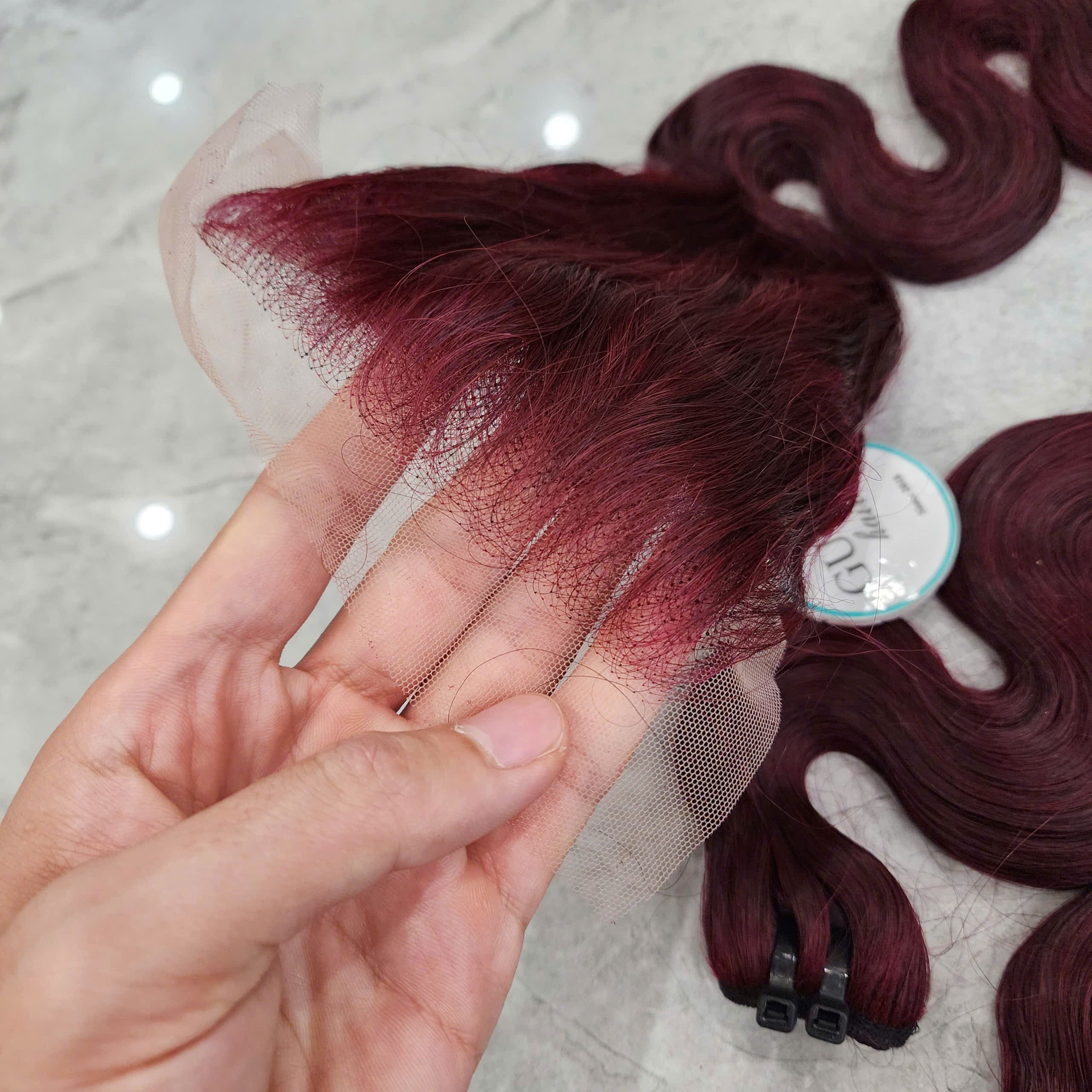 Body Wave Bundles With Lace Closure 4x4 Burgundy Color 28 Inches 100% Vietnamese Raw Human Hair 3 Top Quality Virgin Vietnamese Human Hair Weaves Body Wave Hair Bundles