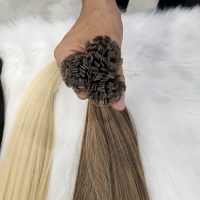 Ash Blonde Highlight Brown Flat Tip Keratin Hair Extensions | GUGU HAIR 3 Double Drawn Flat Tip Keratin Hair Extensions