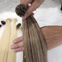Ash Blonde Highlight Brown Flat Tip Keratin Hair Extensions | GUGU HAIR 4 Double Drawn Flat Tip Keratin Hair Extensions