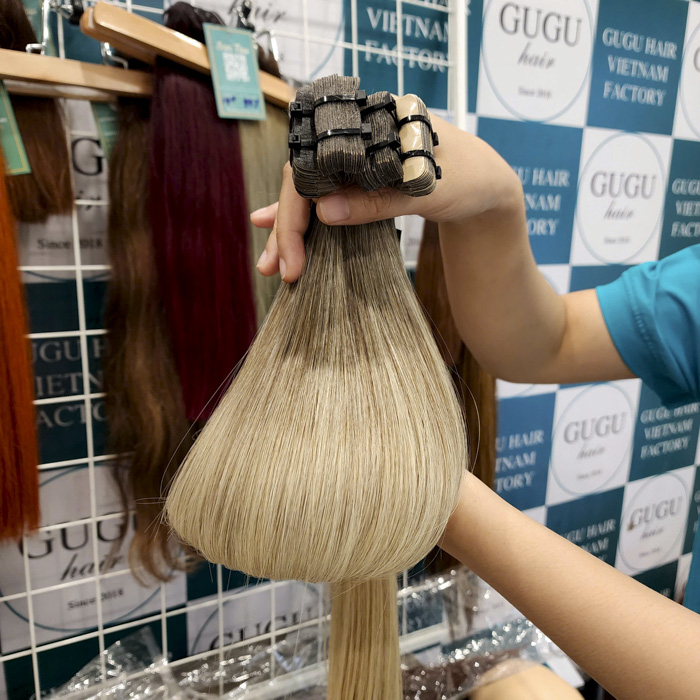 Luxury Vietnamese Tape-In Hair Extensions – Straight Blonde Raw Hair 2 Vietnamese Straight Tape In Extensions – Raw Human Hair