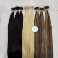 Ash Blonde Highlight Brown Flat Tip Keratin Hair Extensions | GUGU HAIR 11 Raw Vietnamese Flat Tip Keratin Hair Extensions
