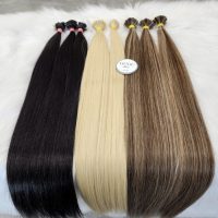 Ash Blonde Highlight Brown Flat Tip Keratin Hair Extensions | GUGU HAIR 10 Raw Vietnamese Flat Tip Keratin Hair Extensions