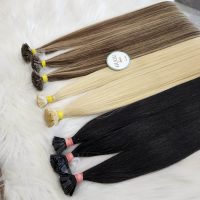 Ash Blonde Highlight Brown Flat Tip Keratin Hair Extensions | GUGU HAIR 8 Straight Flat Tip Keratin Hair Extensions – Tangle-Free & Easy to Style