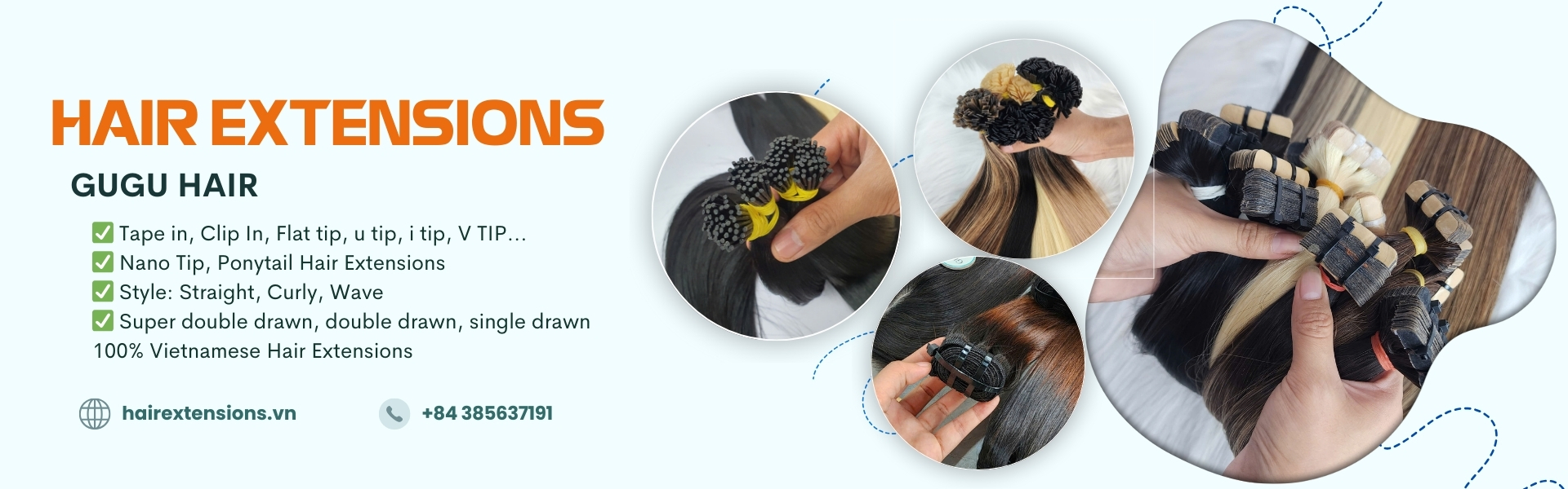 High-quality Vietnamese human hair extensions from GUGU HAIR – 100% human hair, silky, tangle-free, perfect for adding length and volume.