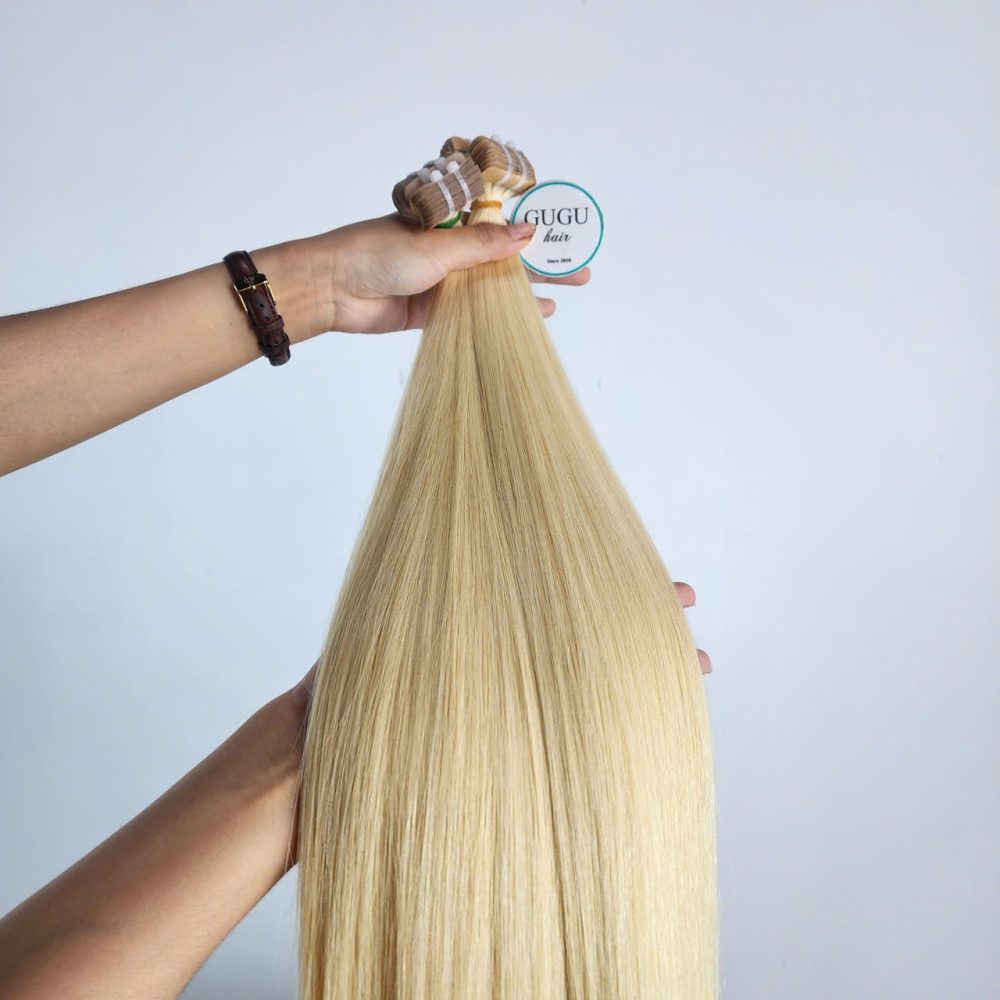 Platinum Blonde Tape-in Human Hair Extensions – No Synthetic Mix