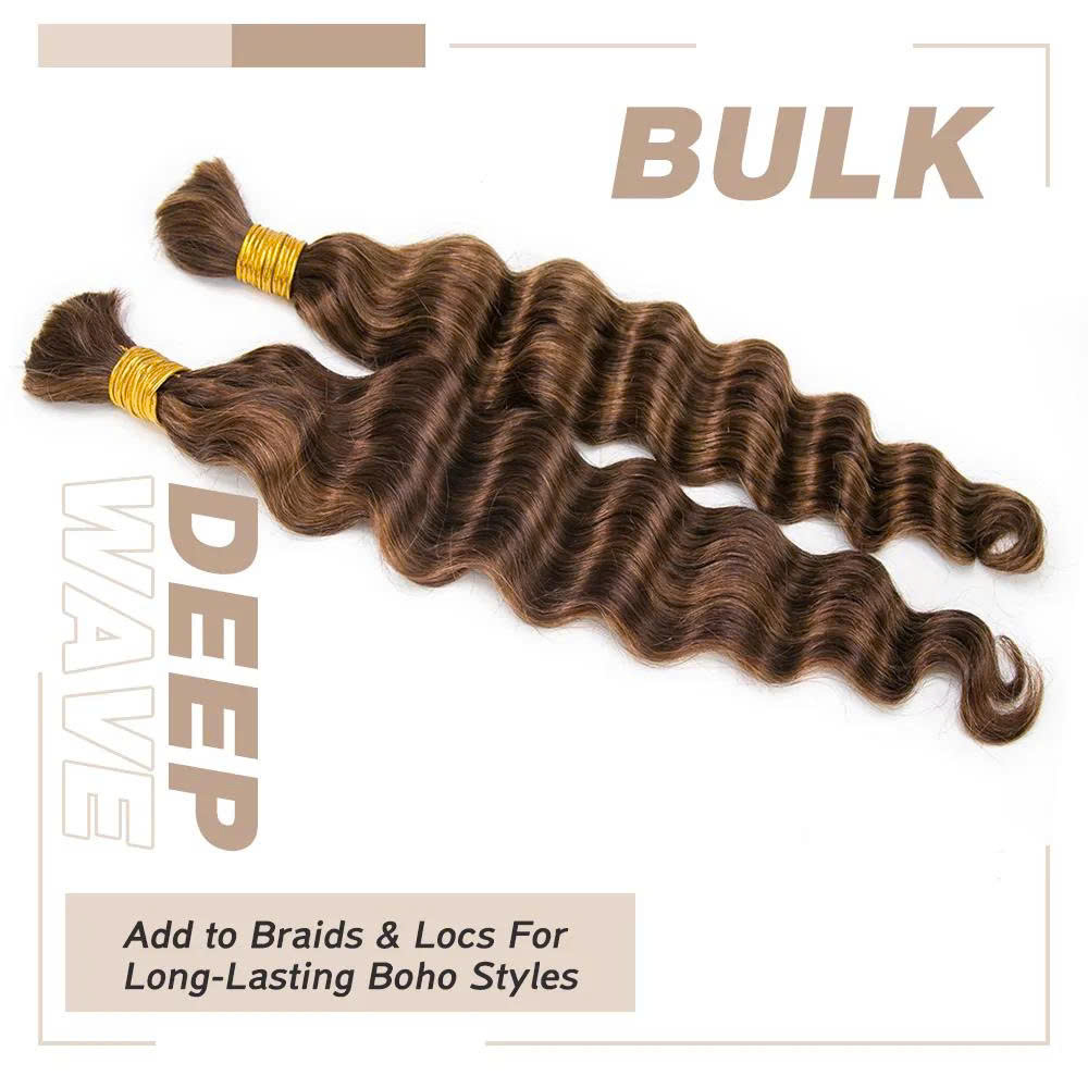 26 Inch Deep Wave Bulk Human Braiding Hair Chestnut Brown #4 – Raw Vietnamese Human Hair | GUGUHAIR