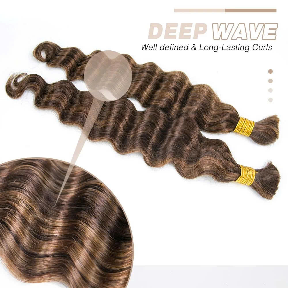 26 Inch Chestnut Brown #4 Deep Wave Bulk Human Hair for Braiding