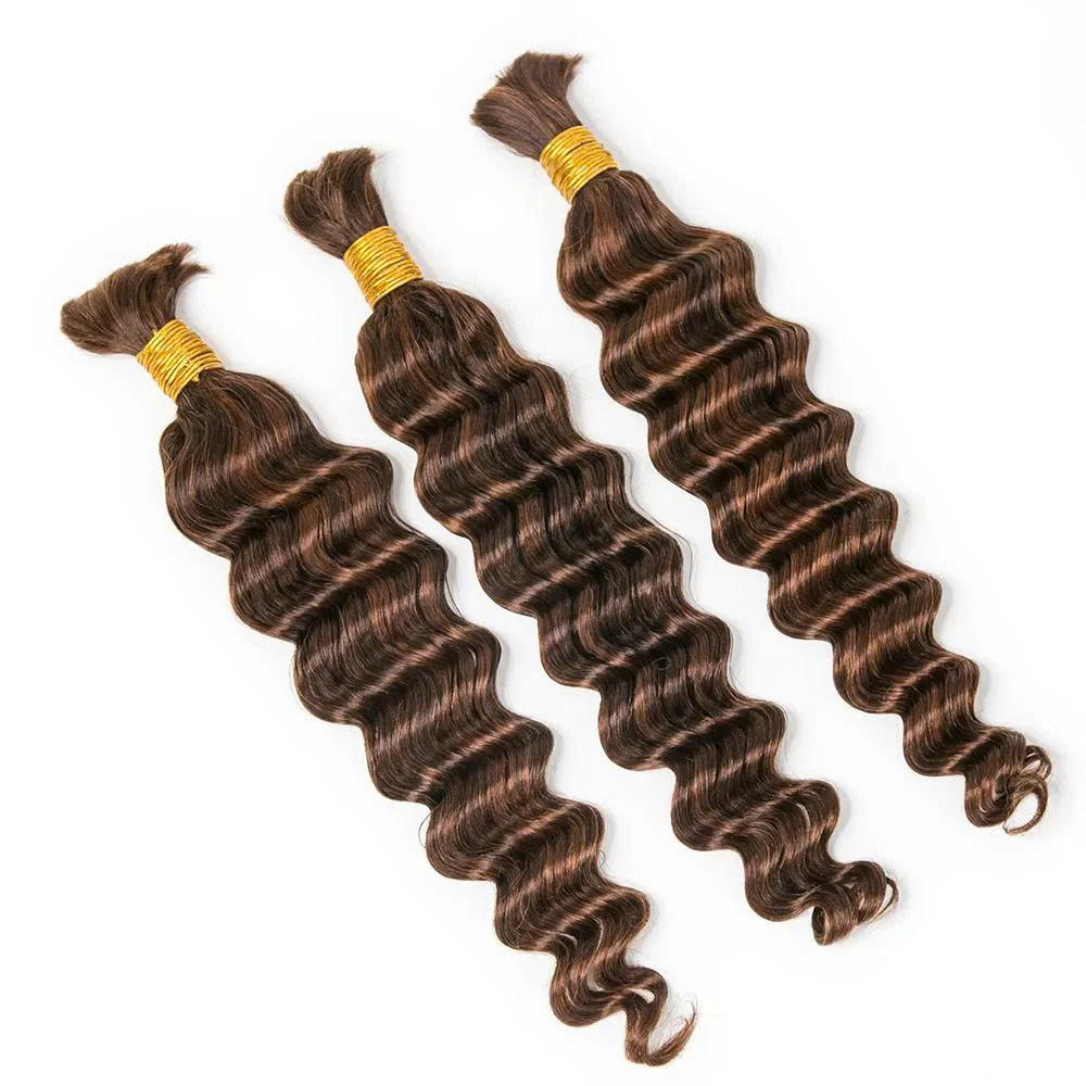26 Inch Chestnut Brown #4 Deep Wave Bulk Human Hair for Braiding