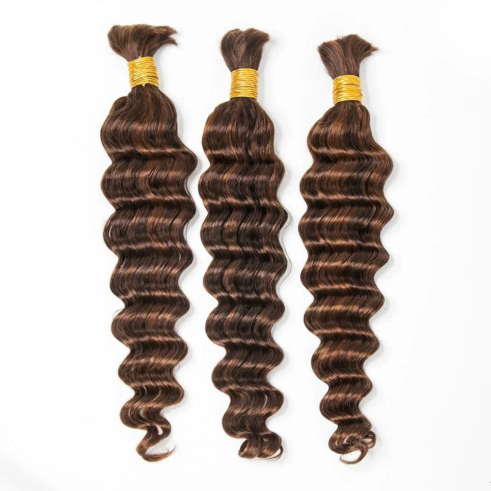26 Inch Chestnut Brown #4 Deep Wave Bulk Human Hair for Braiding