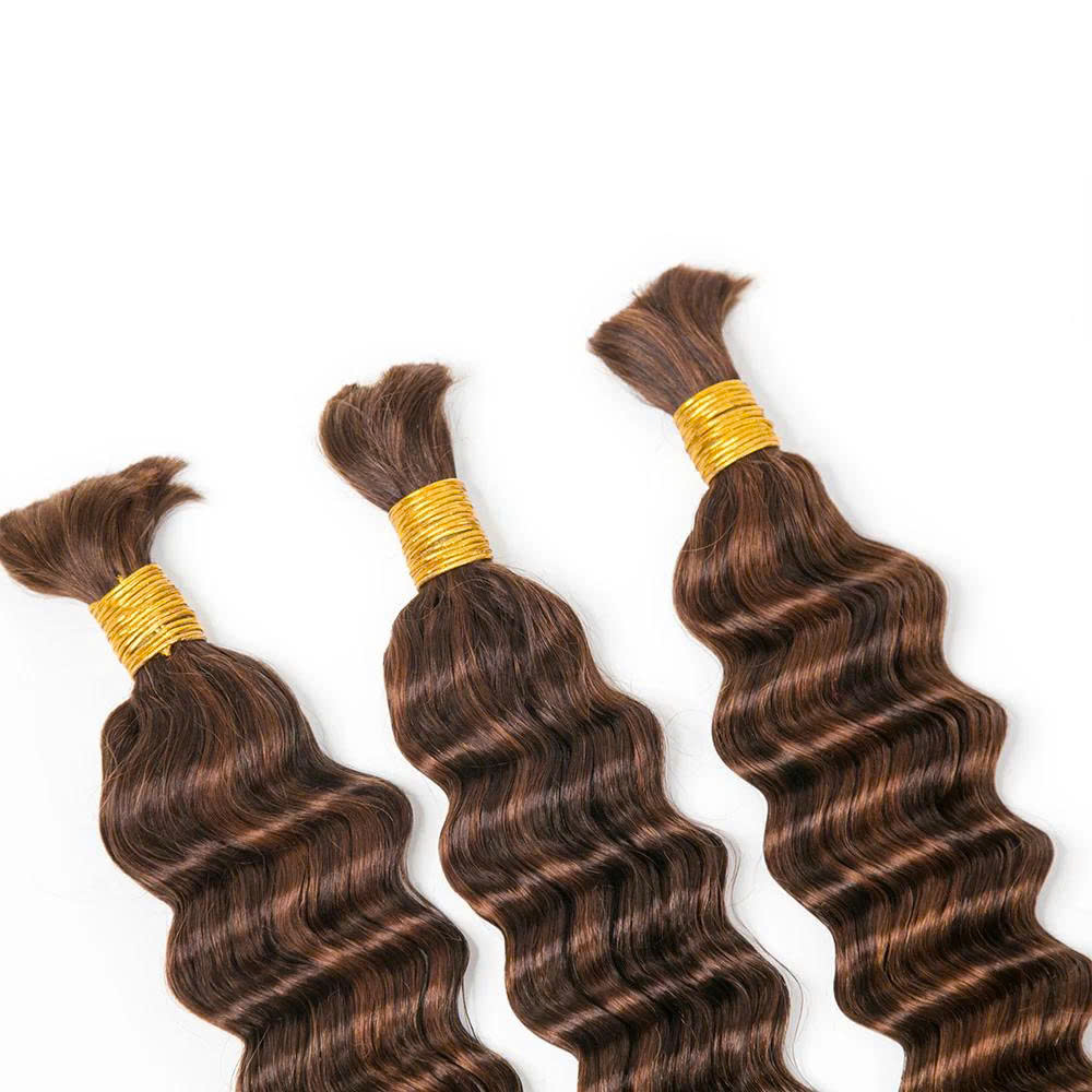 26 Inch Chestnut Brown #4 Deep Wave Bulk Human Hair for Braiding