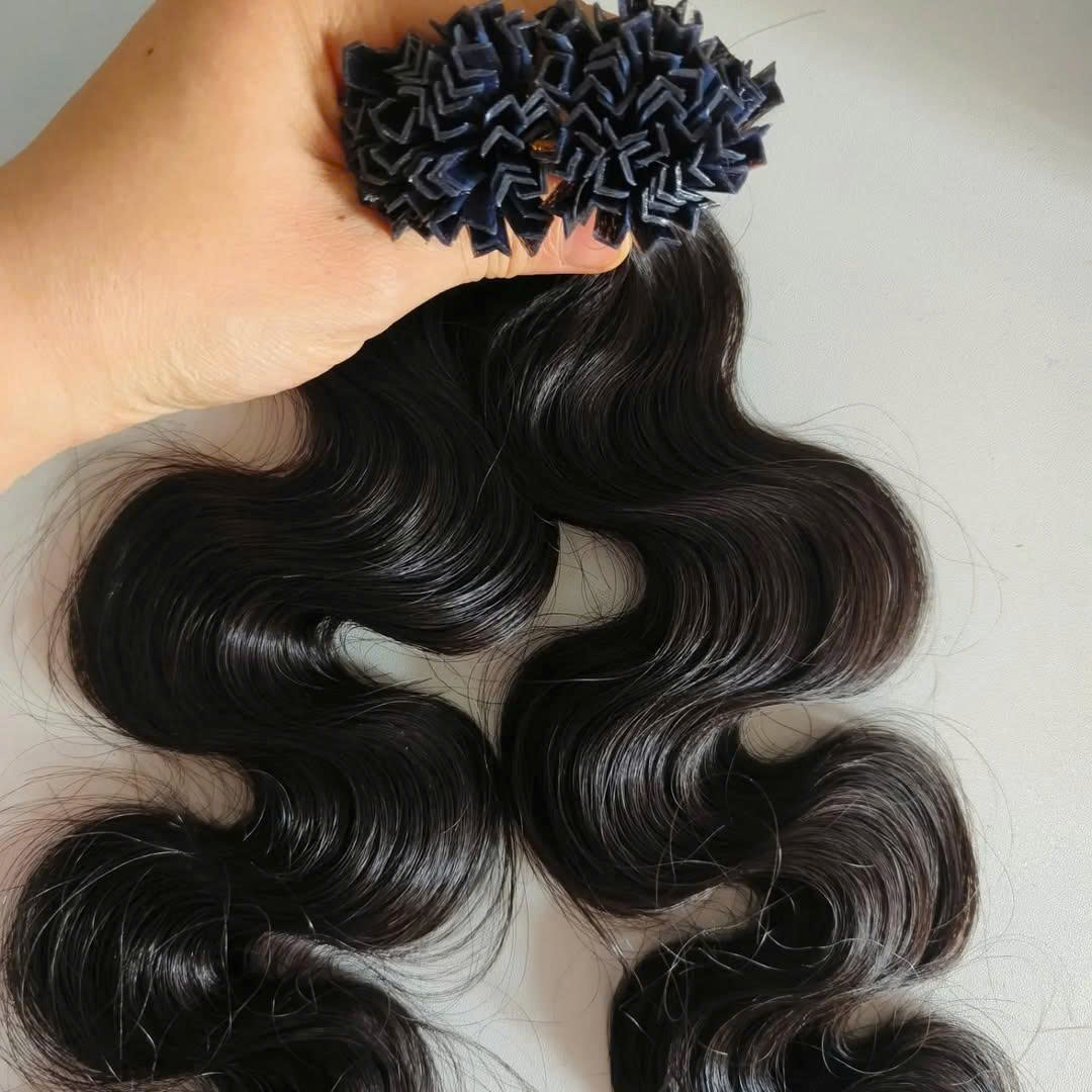Body Wavy Black V Tip Hair Extensions 1