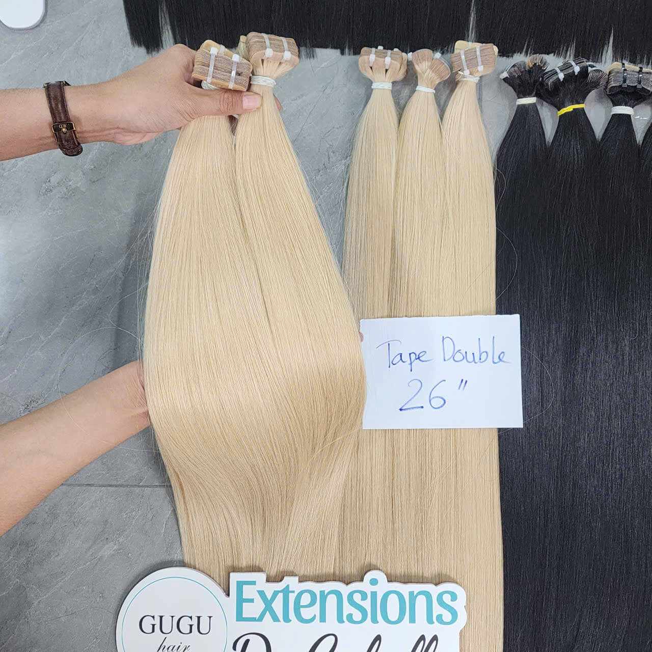 26 Inch Blonde Best Tape In Hair Extensions Vietnamese Human Hair 8 26-inch-blonde-best-tape-in-hair-extensions-vietnamese-human-hair-guguhair.