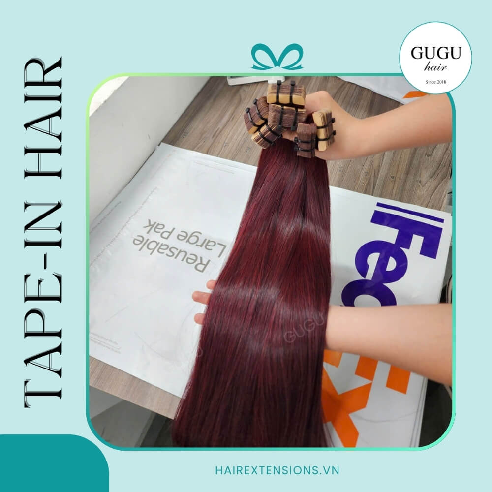 Tape Hair Extensions 22 Inch Burgundy Red