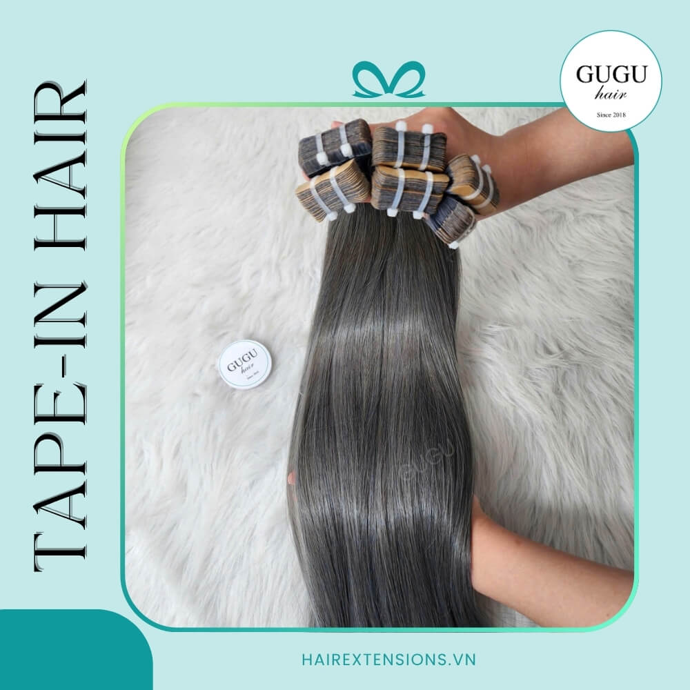 22 inch bone straight gray human hair tape in extensions