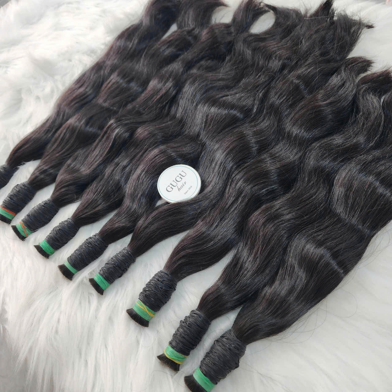 Wavy Bulk Hair Extensions Natural Color 7 natural vietnamese raw bulk hair extensions 3