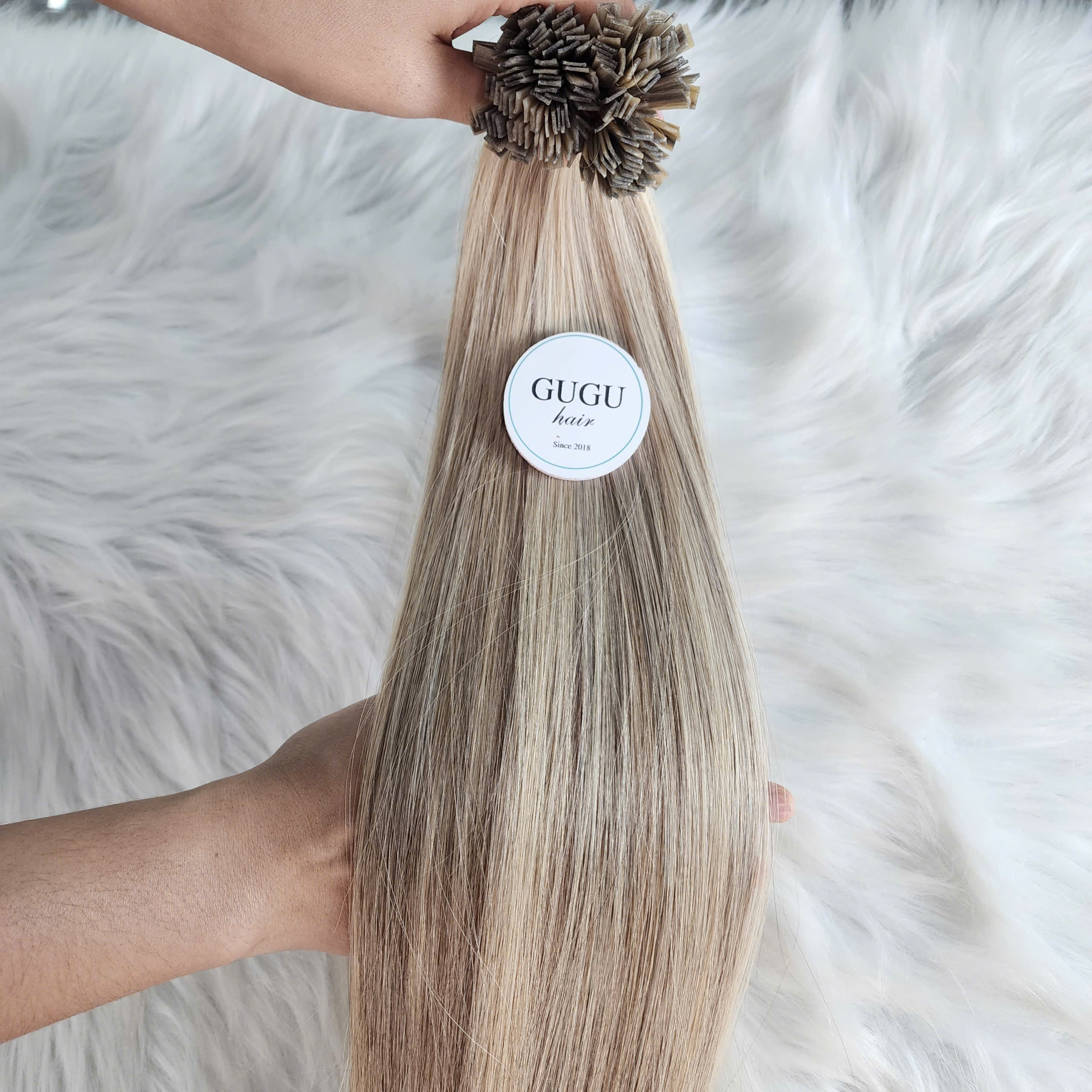 Flat Keratin Tip Balayage Blonde Highlights Fusion Hair Extensions 9 double drawn flat tip extensions 1