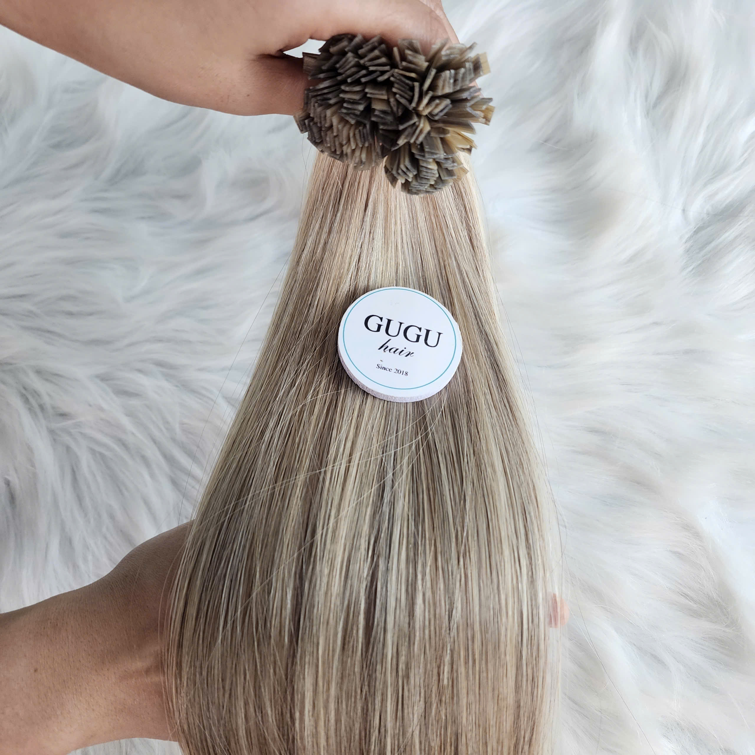 Flat Keratin Tip Balayage Blonde Highlights Fusion Hair Extensions 8 double drawn flat tip extensions 2