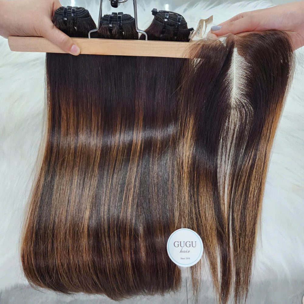 Bone Straight Human Hair Bundles Ombre Color 26 Inches Vietnamese