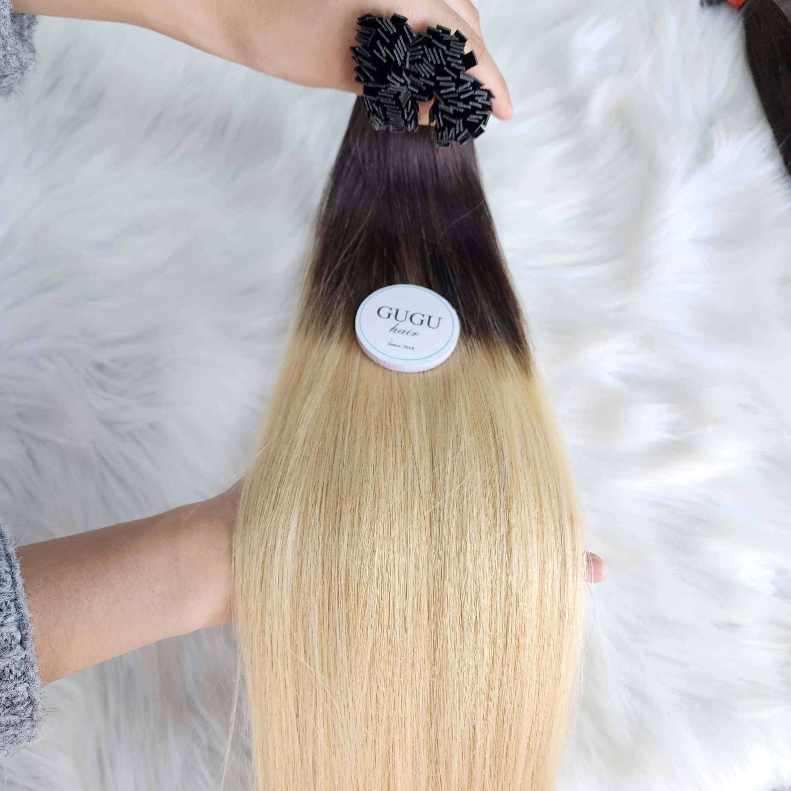 Ombre Dark Brown to Blonde Keratin Flat Tip Hair Extensions - Vietnamese Hair Extension 7 raw vietnamese human hair extensions