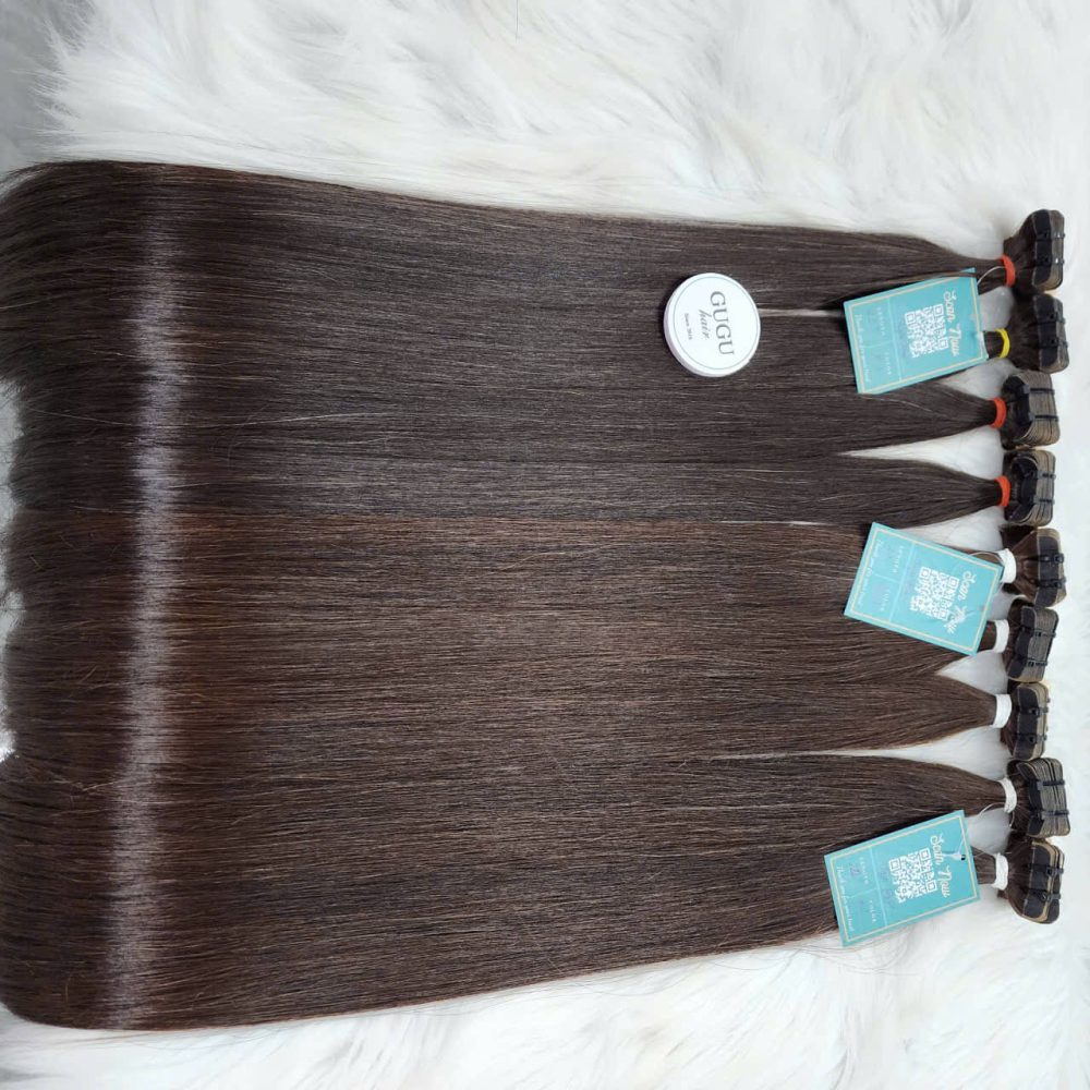 bone straight tape in hair extensions raw human hair highlights