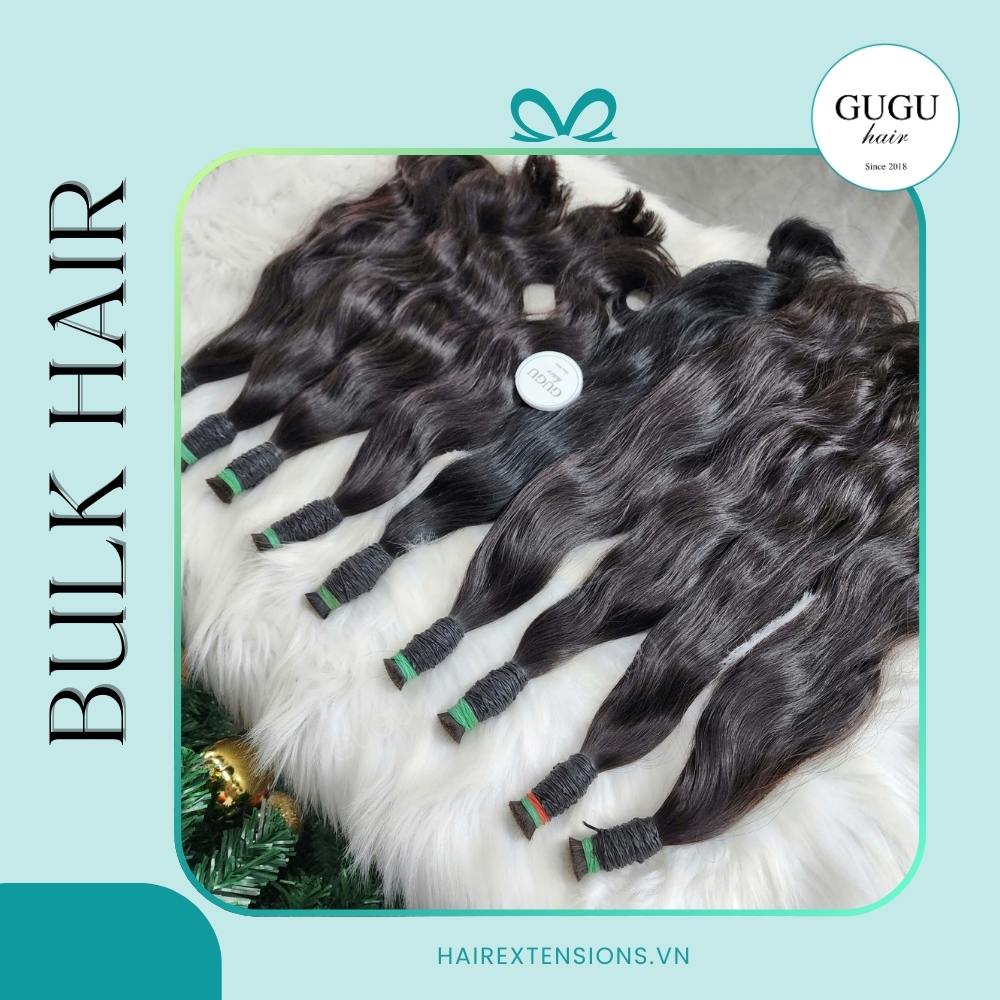 GUGU HAIR – BEST HUMAN HAIR EXTENSIONS 68 Bulk Straight Hair Extensions Natural Color Vietnamese 100% Raw Hair Quality.