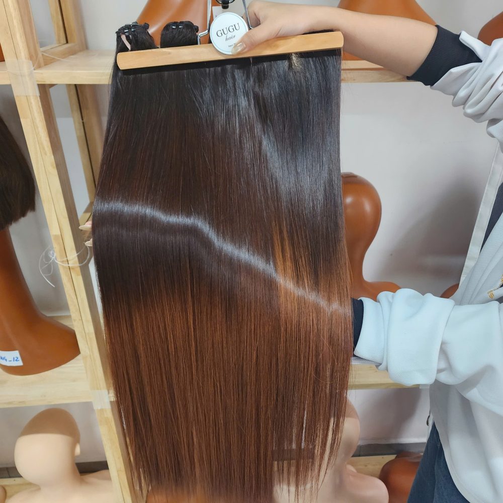Bone Straight Weft Hair Extension Ombre Color Raw Vietnamese Hair