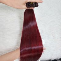 Premium I Tip Bone Straight Burgundy Color Hair Extension Raw Vietnamese Human Hair