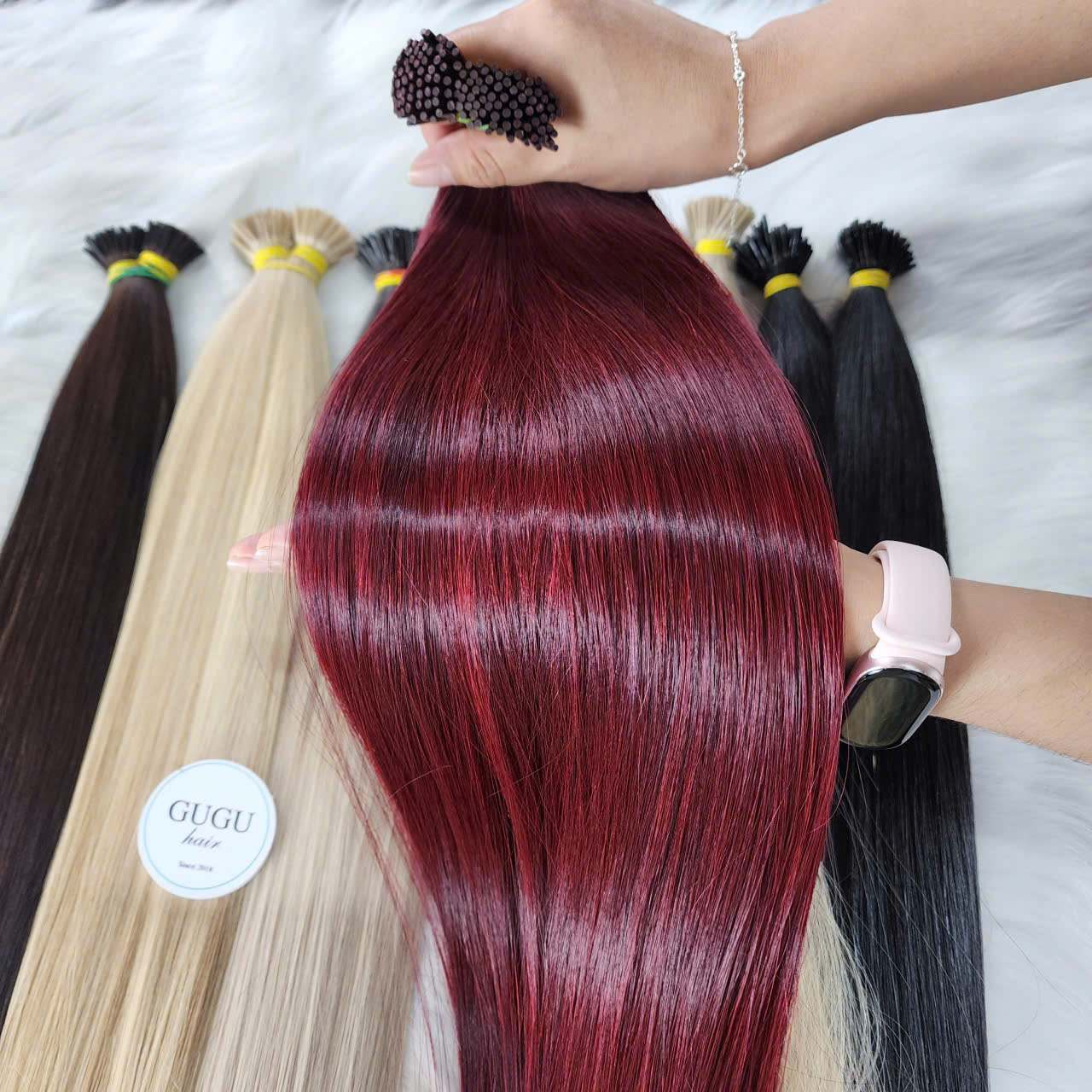 Premium I Tip Hair Extension Bone Straight Burgundy Color Raw Vietnamese Human Hair 5 Premium I Tip Bone Straight Burgundy Color Hair Extension Raw Vietnamese Human Hair