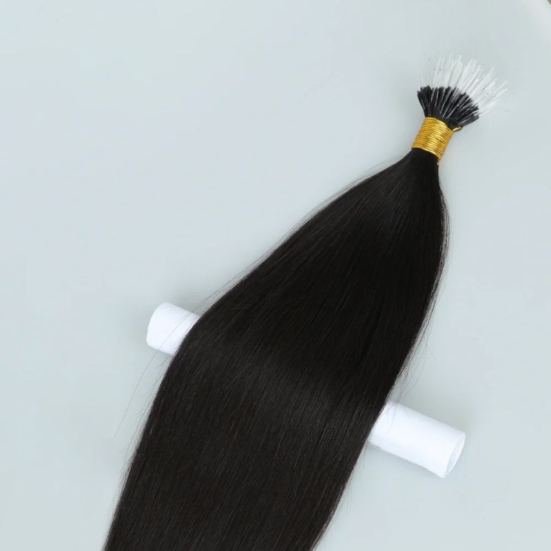 Nano Ring Hair Extensions Flexible F-tip Black Straight From GUGU Hair