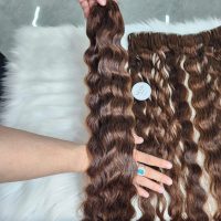Premium 30 Inches Feather Weft Hair Extension Deep Wave Highlight Brown Color Raw Vietnamese Hair 3 Premium 30 Inches Feather Weft Hair Deep Wave Highlight Brown Color Raw Vietnamese Hair