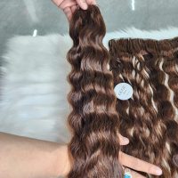 Premium 30 Inches Feather Weft Hair Extension Deep Wave Highlight Brown Color Raw Vietnamese Hair 6 Premium Feather Weft Hair Deep Wave Highlight Brown Color (9)