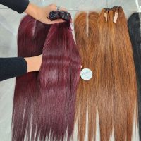 Bone Straight Weft Hair Extension Burgundy Color Vietnamese Human Hair 5 Vietnamese Human Hair Bundles Wig