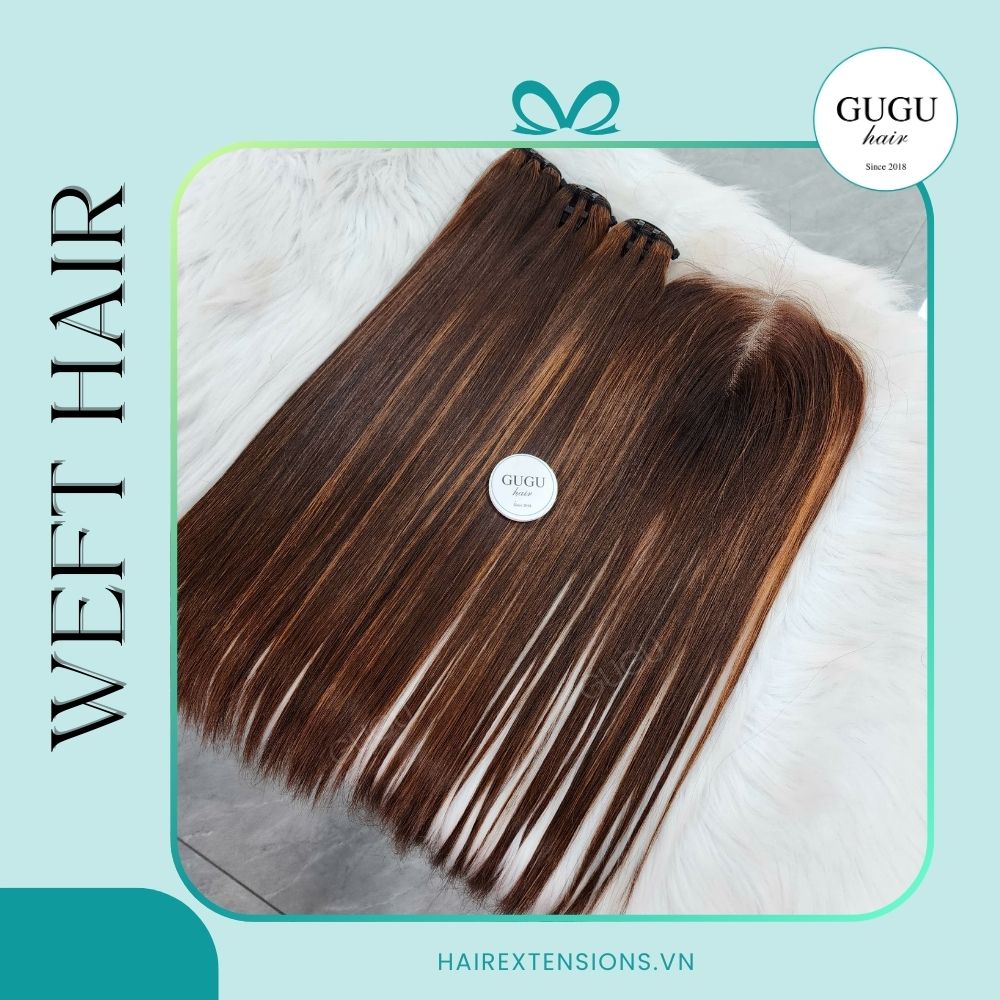 Straight Vietnamese Weft Hair Extensions – Natural Ginger Highlight Brown