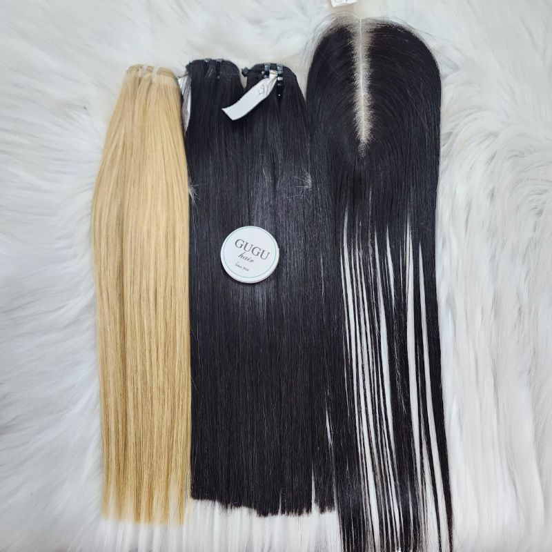Dual Tone Black Platinum Straight Vietnamese Weft Hair