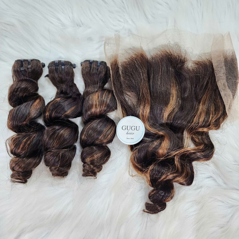 GUGU Hair Vietnamese Body Wave Bulk Hair Extensions – Piano Brown Human Hair