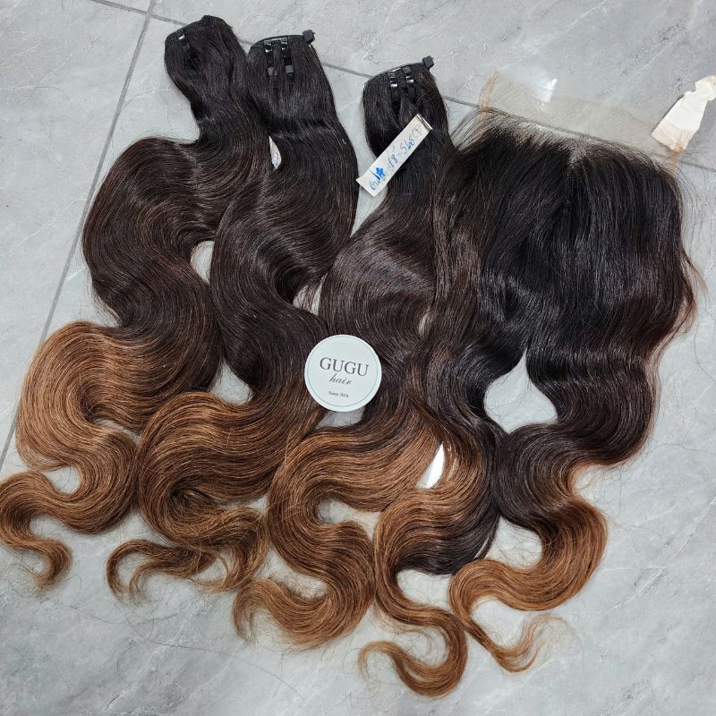 Luxury Vietnamese Body Wave Weft Hair Bundles - Two Tone Ombre Brown Color - 100% Human Raw Hair