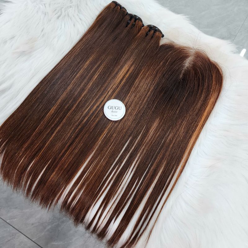 Straight Vietnamese Weft Hair Extensions – Natural Ginger Highlight Brown