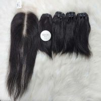 Vietnamese Bone Straight Raw Hair Weft Bundles with Closure Natural Black Color 2