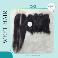 Vietnamese Bone Straight Raw Hair Weft Bundles with Closure - Natural Black Color