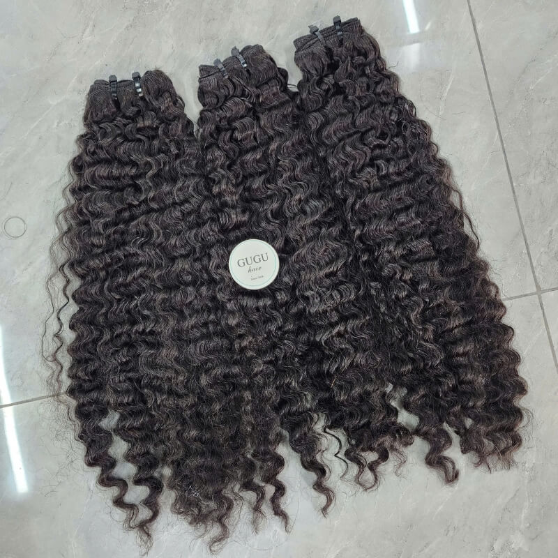 Natural Black Colored Burmese Curly Bundles 26 Inches Raw Vietnamese Hair Premium Quality