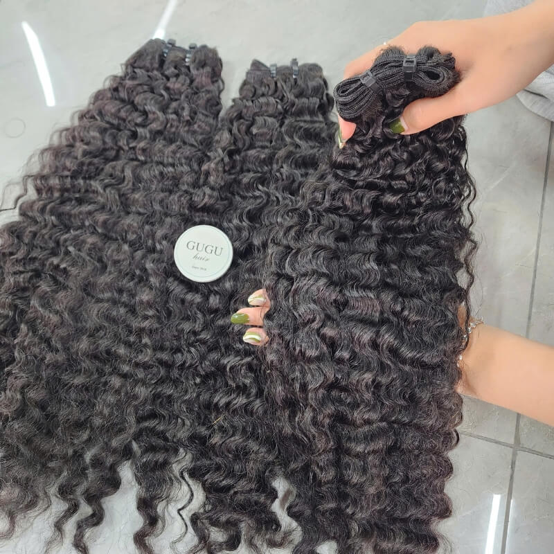 Natural Black Colored Burmese Curly Bundles 26 Inches Raw Vietnamese Hair Premium Quality