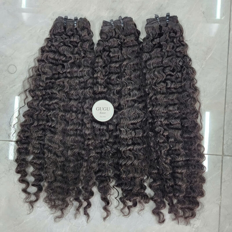 Natural Black Colored Burmese Curly Bundles 26 Inches Raw Vietnamese Hair Premium Quality