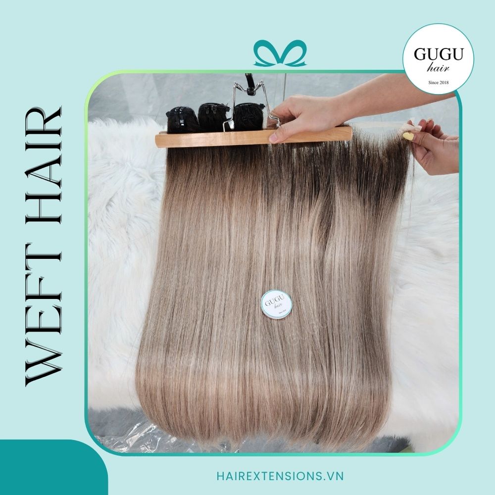 Premium Human Hair Black Ombre Blonde Gray Hair Weft